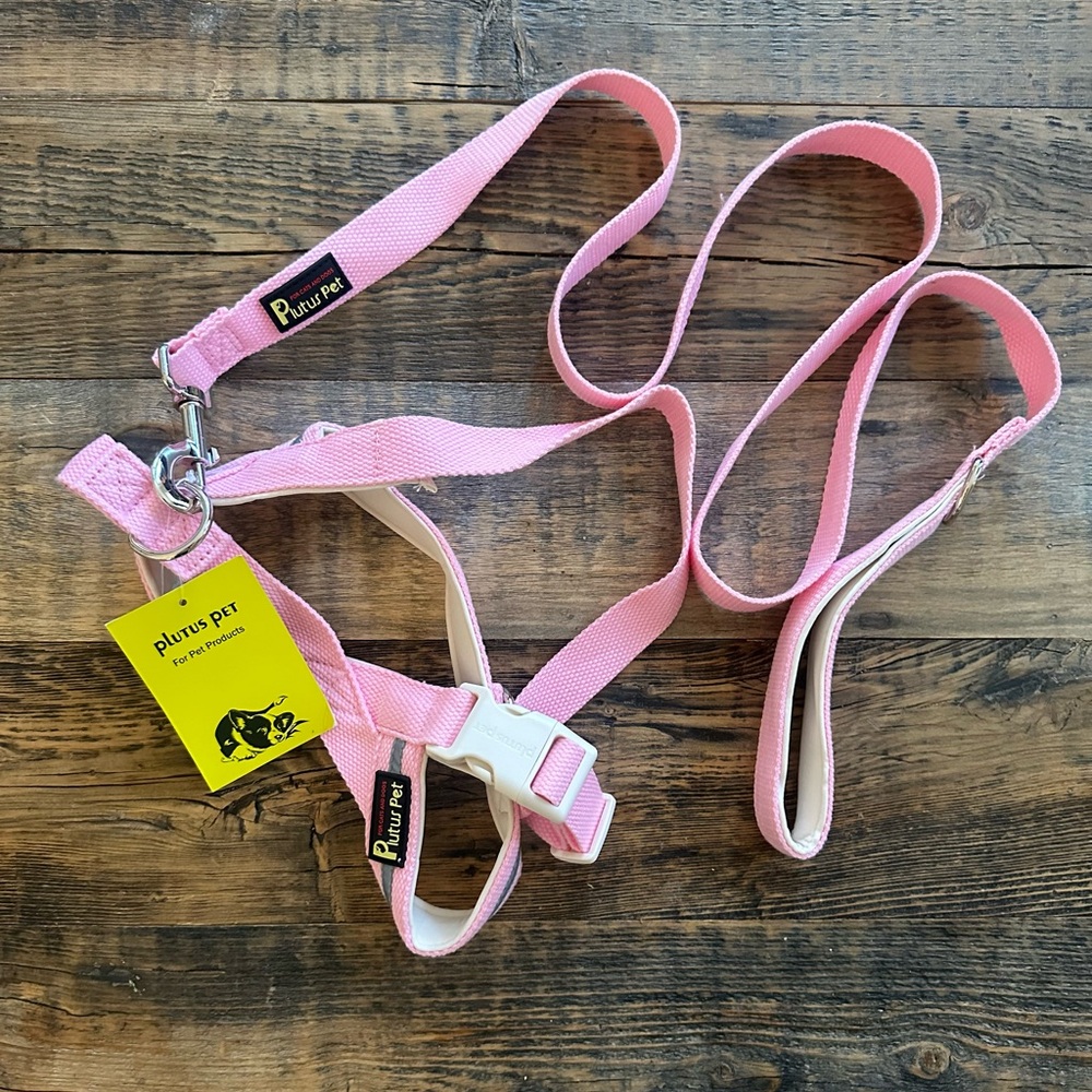 PLUTUS PET Cotton Reflective and Soft Padded Vest Harness Leash Set Pink Size L